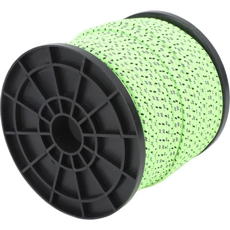 Corde réfléchissante verte 4mm x 50m, polyéthylène haute résistance pour randonnée, camping et équipement de sac à dos. (1/5)