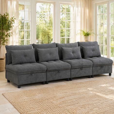 Sofá modular cama de 4 plazas con almacenamiento, módulos independientes, tapizado en tela y 8 cojines, ideal para salón, visitas y espacios pequeños – CHICFURN (1/5)