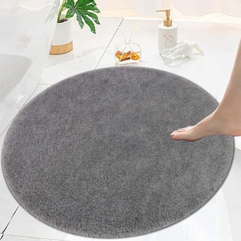 Tapis Salle De Bain Gris Antidérapant Tapis Lavable en Machine 80x80cm Absorbant Moelleux Rond pour De Salle Bain Toilette (1/5)