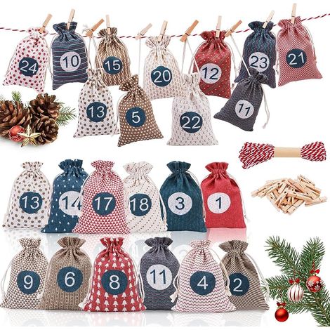 CNMTCCO Adventskalender 2025: 24 Beutel zum Befüllen, Überraschungsbeutel zum Selberverzieren, zur Weihnachtsdekoration (Frauen, Männer, Kinder). (1/5)