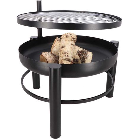 Braséro en fer avec grille de cuisson - Noir - L 66 x P 78 x H 69 cm - Livraison gratuite (1/6)