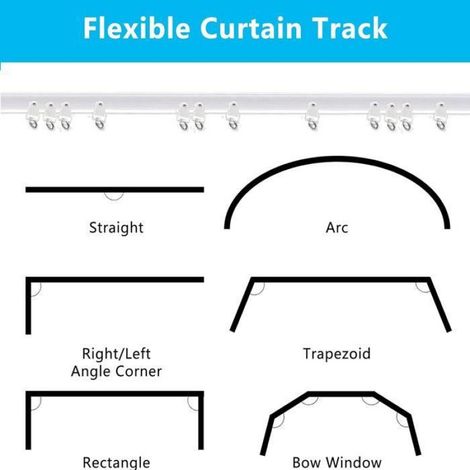 Rail de rideau flexible - - 3M - 24 crochets - 24 poulies - Blanc (1/4)