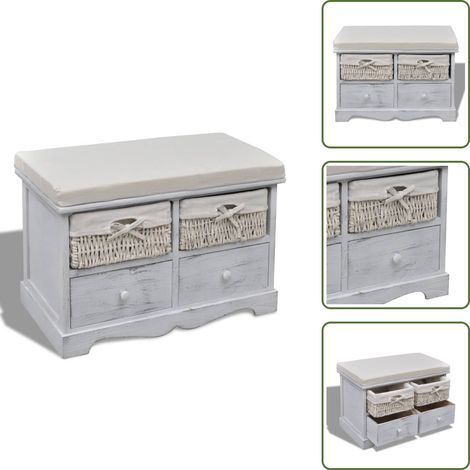 Banc de rangement Blanc 62x33x42 cm Bois de paulownia - Banc De Rangement - Banc Coffre - Meuble De Rangement - Mobilier De Jardin - Banc Extérieur (1/5)