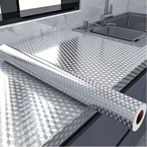 1 volume Rullo di alluminio da cucina resistente al calore, impermeabile e anti-olio, per la credenza, cassetti,facilità di pulizia, deco, moderno, veloce applicazione (1/5)