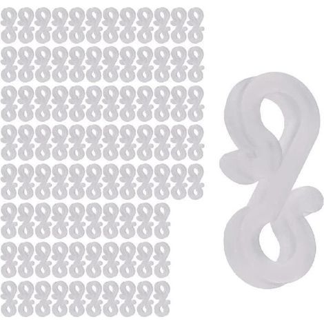 100 S-shaped Gutter Clips for Christmas Light Strings, Plastic Hooks (B)