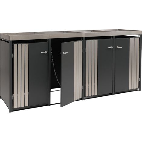 [NEUWERTIG] 4er-Mülltonnenverkleidung HHG-384, Mülltonnenbox mit Pflanzkasten, Metall 125x260x84cm 95kg anthrazit Edelstahl
