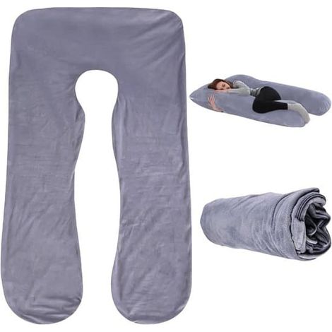 Taie d'oreiller amovible et lavable en forme de U 140x80cm (grise) (1/5)