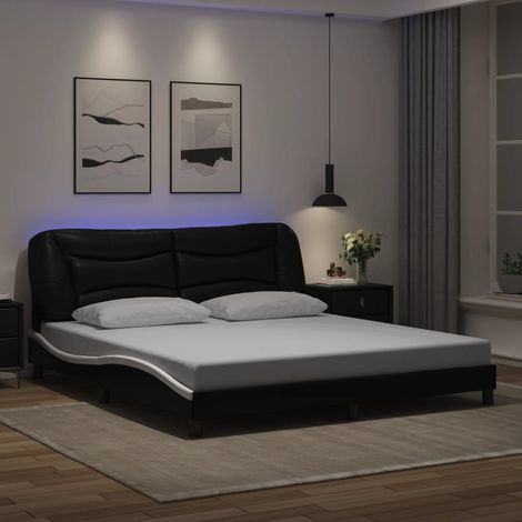 Bettgestell mit LED ohne Matratze "Hvar" Schwarz und Weiß 180x200 cm (1/5)