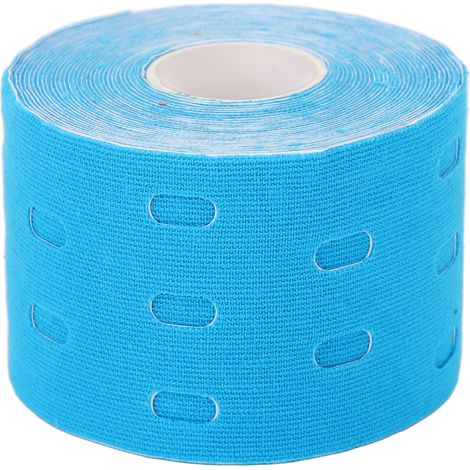Bande élastique adhésive respirante pour sport, bandage musclaire perforé, cheville poignet épaule, ruban de maintien bleu, auto-adhésif, usage médical. (1/5)