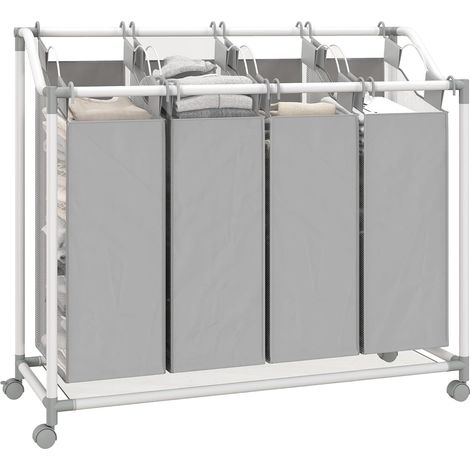 Panier à linge portable, panier de rangement à roulettes (comprenant 4 sacs en tissu détachables), 4 x 40L, convient aux buanderies, chambres et salles de bains, gris. (1/5)