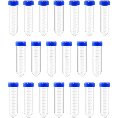 20 Pièces Plastiques Tubes à Centrifuger Blue 50ml, Conique Fond Tubes à Essai Plastique, Sample Lab Tubes avec Bouchon à Visser et Graduations (1/5)