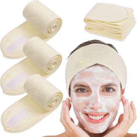 Set mit 4 Haargummis zum Schminken, verstellbares Schutzband mit Klettverschluss, beige (1/5)