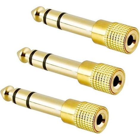 Lot de 3 connecteurs audio stéréo en métal pur, jack mâle 6,35 mm vers femelle 3,5 mm (1/5)
