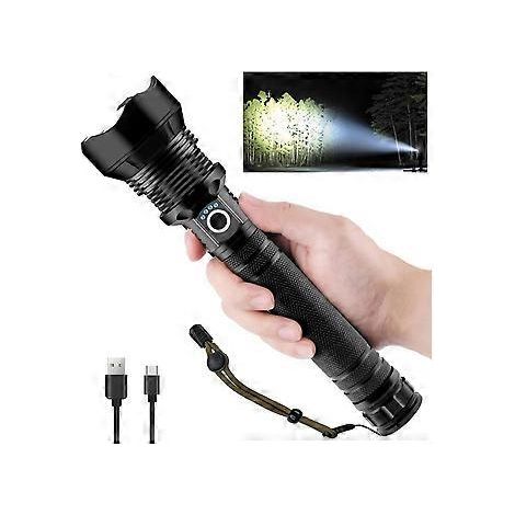 Extrem leistungsstarke LED-Taschenlampe, 600.000 Lumen, USB-Typ-C-aufladbar, XHP70.2, verstellbare, zoombare, wasserdichte Taschenlampe für Camping