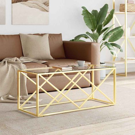 vidaXL Table basse 110x45x45 cm acier inoxydable et verre (1/5)