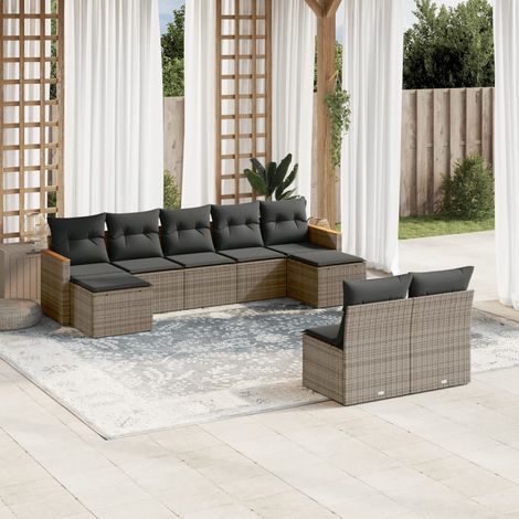 9-tlg. Garten-Sofagarnitur mit Kissen Grau Poly Rattan vidaXL (1/3)