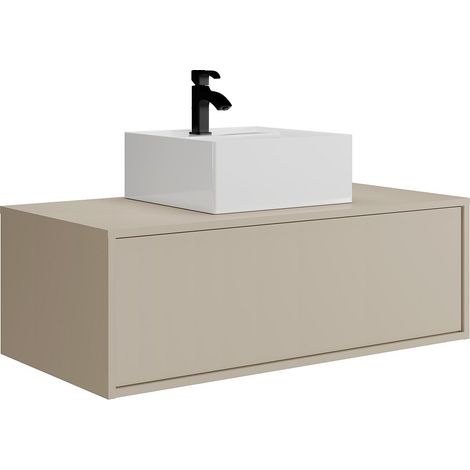 Mobile bagno sospeso beige con singolo lavabo quadrato - 94 cm - TEANA II (1/4)