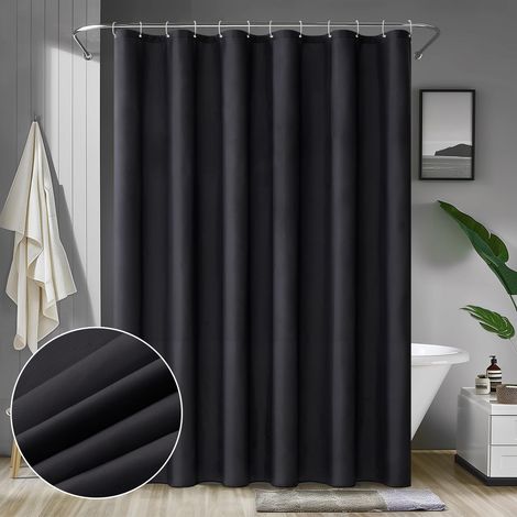 Rideau de Douche 240 x 200cm Polyester Anti-Moisissure Déperlant pour la Baignoire Imperméable Rideaux Baignoire Lavable en Machine 16 Crochets Noir (1/5)