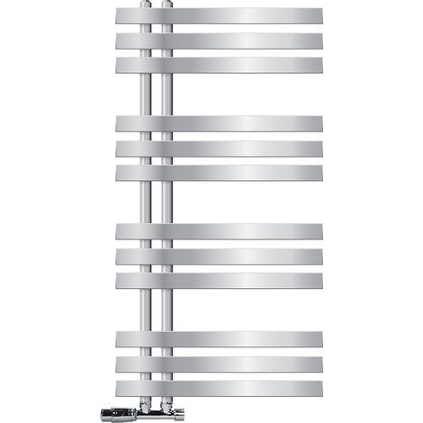 LuxeBath Badheizkörper Iron EM 500x1000 mm Chrom Seitenanschluss mit Anschlussgarnitur und Thermostat Eck Wand, Design Heizkörper Bad Heizung Handtuchwärmer Handtuchtrockner Handtuchheizkörper