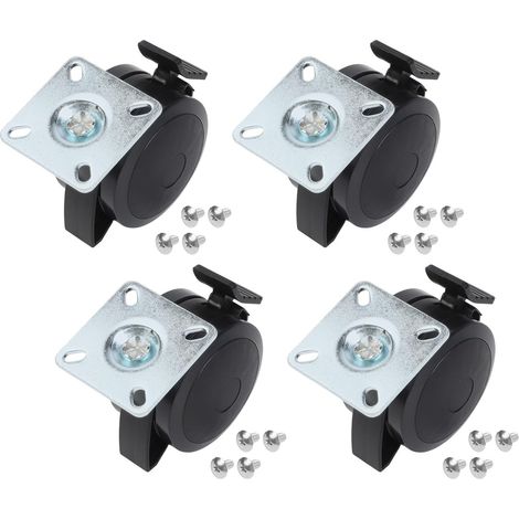 Lot de 4 roulettes verrouillables pour barbecue extérieur, roues pivotantes à 360° avec mécanisme de verrouillage de sécurité, installation facile, pièces de rechange pour barbecue à gaz avec (1/4)