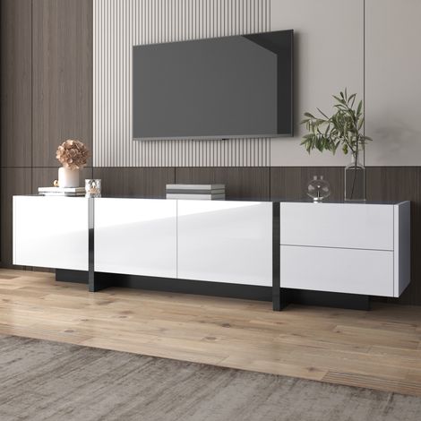 mobile tv 190 cm con ante e cassetti bianco nero lucido HAVRYA (1/5)