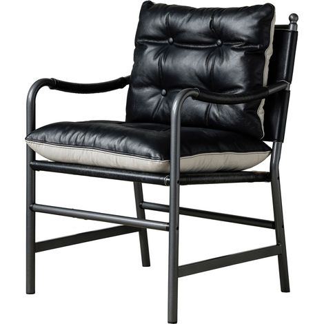 GagaFauteuil en cuir noir, cadre métal, style mid-century (1/5)