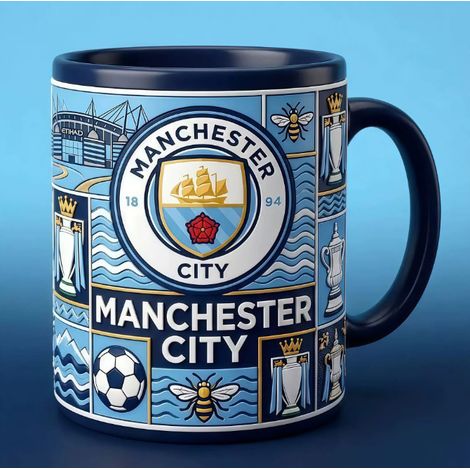 New product mug/coffee cup featuring football teams: Manchester City, Tottenham Hotspur, Chelsea, and the "Puppet King" water bottle - 11oz
