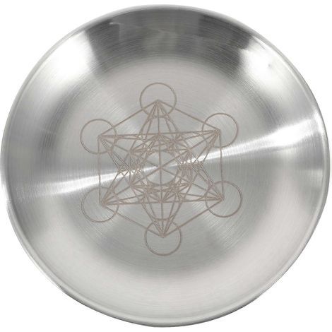 Plateau d'autel rond décoratif en métal, plateau pour bougies de cérémonie de tarot, plateau de rangement en acier inoxydable-14x14cm-Silver (1/4)