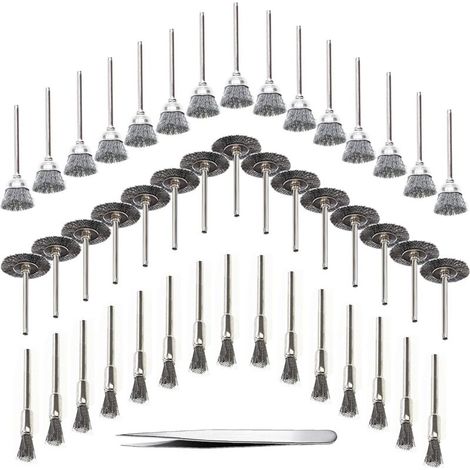 45 Pièces Brosse Métallique pour Perceuse, Fil d'Acier Inoxydable avec Pinces à Épiler, Mini Brosse à Main pour Polissage, Dérouillage, Bois en Ébarbage (1/5)