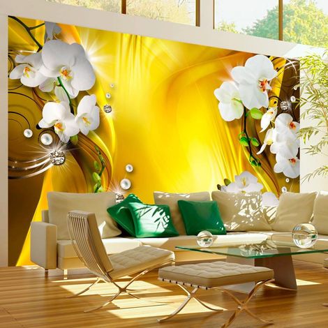 Papier peint orchidée en or - 250 x 175 cm (1/4)