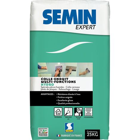 Semin – Colle enduit hydro poudre 25kg – Résistante à l'eau – Pour béton cellulaire – Finition soignée et excellente glisse