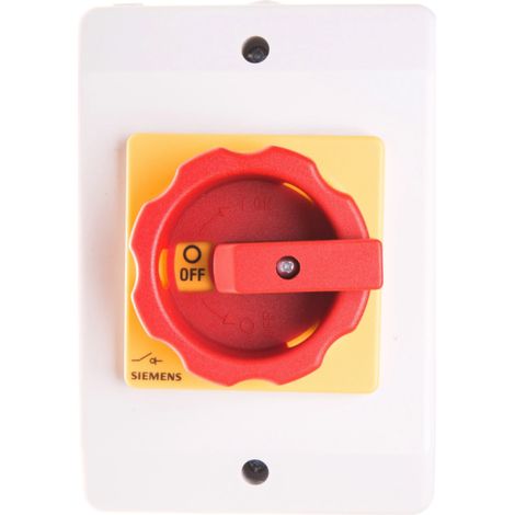 Interruttore principale/di emergenza in alloggiamento 3P 32A 11,5kW AC23A 400V manopola giallo-rossa 3LD2264-0TB53