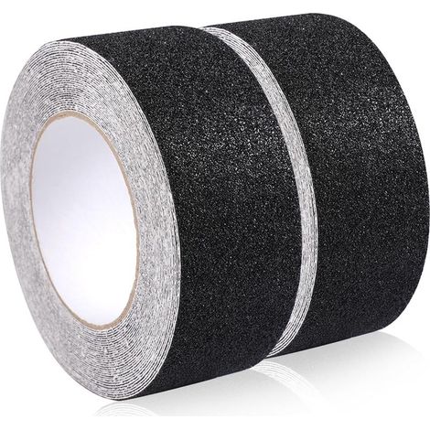 Nez de marche antidérapant, 2 rouleaux de 5 cm × 10 m chacun, imperméables, pour usage extérieur, auto-adhésifs, pour une sécurité accrue au travail et à la maison, noirs (1/5)