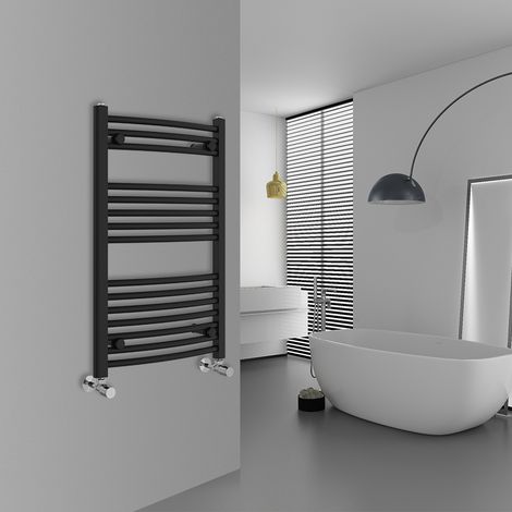 WarmeHaus Curved Black Bathroom Ladder Radiator 800x500mm (1/5)