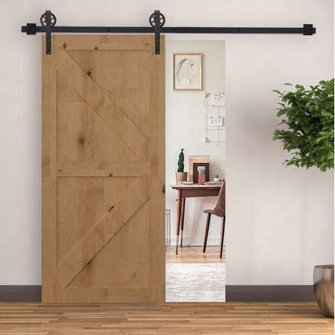 Kit porta scorrevole 200 cm in acciaio nero, completo con binari, rotelle e fermi HAVRYA (1/5)