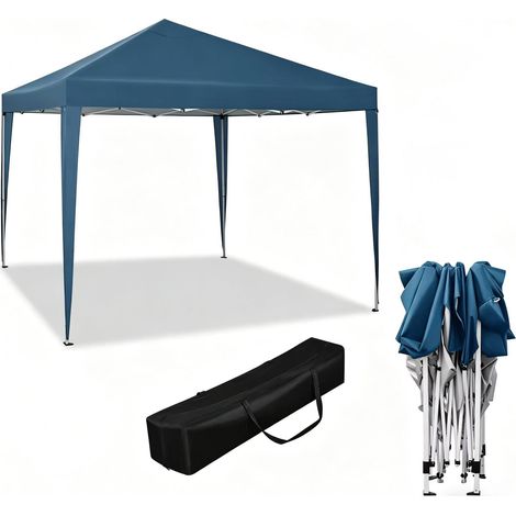 Gazebo pieghevole 3x3 m blu con struttura in ferro e borsa per il trasporto (1/5)