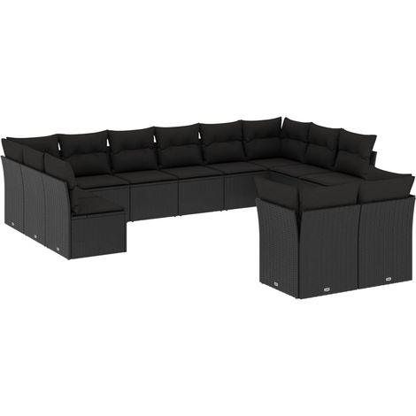 Salon de jardin 12 pcs avec coussins noir résine tressée (1/3)