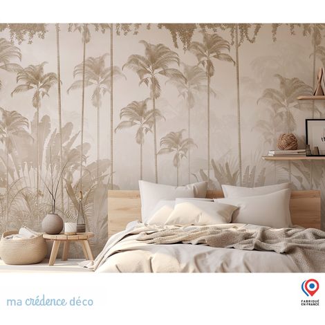 Papier peint : Fresque tropicale et palmiers - Intissé - L.300 x H.280 cm - Vert blanc (1/3)