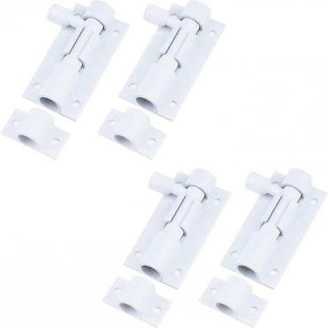 Verrou cylindrique robuste blanc avec vis - 4 verrous coulissants - Verrous de sécurité coulissants de 5 cm pour porte - Cadeau spécial