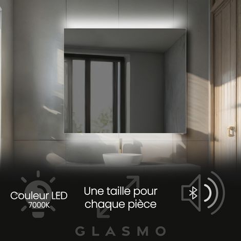 Moderne Miroir avec LED Illumination Salle de Bain 80x90 cm Eliza - Vertical Rectangulaire sur Mesure LED Lumineux Miroir avec Éclairage intégré - Blanc Froid 7000 K avec Haut Parleur (1/5)