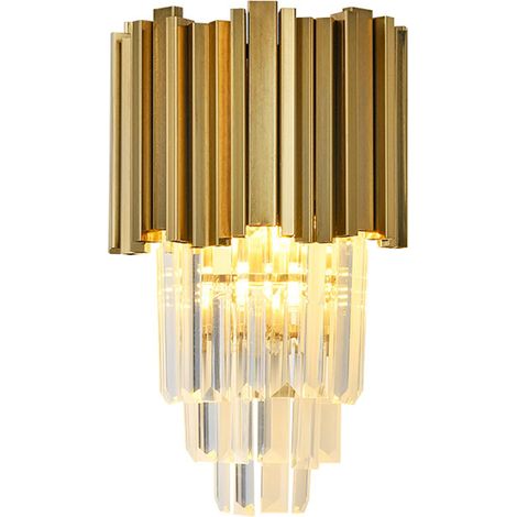Applique Murale Cristal Moderne - Éclairage 4 Niveaux, Lampe Chevet et Veilleuse pour Chambre, Salle de Bain, Salon, Couloir - Doré, Douille E14 x 2 (1/5)