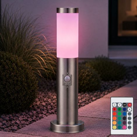 Lampione LED da esterno con rilevatore di movimento lampada da terra dimmerabile con telecomando luce da giardino, cambio colore RGB, 8,5W 806lm bianco caldo, PxH 12,7x45 cm (1/5)