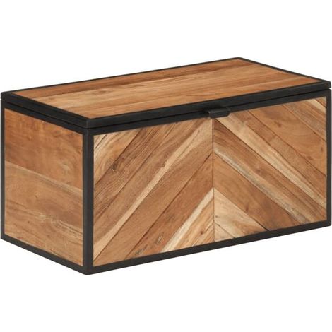 Boîte de rangement, mesurant 60x30x30 cm, en bois d'acacia massif et en fer. (1/5)