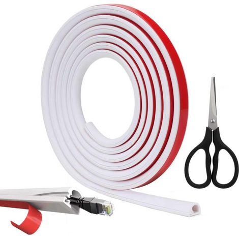 Goulotte Passe Câble Flexible Blanc avec Ciseaux, TV Mural Goulotte Passe Cable Mural Résistante Aux Intempéries et Adaptée pour Lnstallations Extérieur, La Famille 15mm (W) x 10mm (H) (1/5)