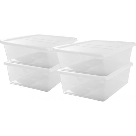 Iris Ohyama, Aufbewahrungsboxen mit Deckel, 28L, 4er-Set, transparent, NCB-28
