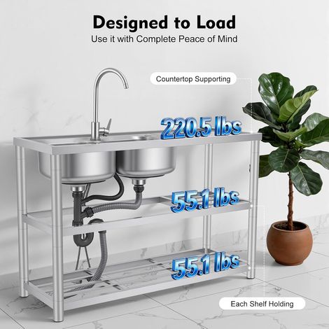 évier indépendant en acier inoxydable, évier 33x33 cm, robinet rotatif à 360° pour eau chaude et froide, capacité de charge de 100 kg (1/5)