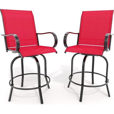 GARVEE - Tabouret de Bar Extérieur Pivotant Lot de 2, Chaise Haute avec Dossier et Accoudoirs, Design Moderne pour Jardin et Balcon (Rouge) (1/5)