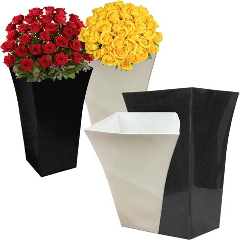 2 x White Milano Tall Plastic Shiny Gloss Planters