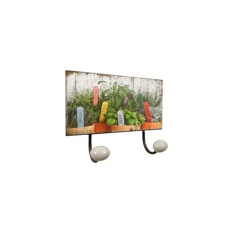 Appendiabiti da parete in ferro a 2 posti, decoro erbe aromatiche, 23x4x12 cm (kit da 5)