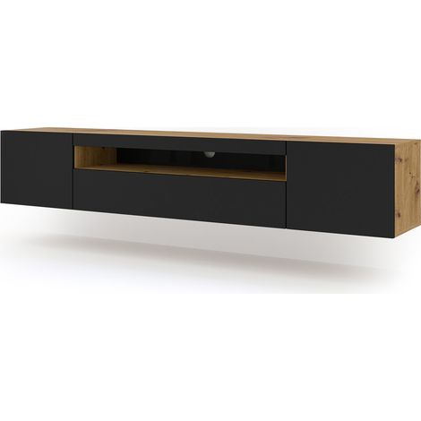 Bim Furniture – Meuble TV mural 200 cm 3 portes – Panneaux stratifiés 16 mm – Étagères ouvertes et fermées – Gestion des câbles intégrée (1/7)
